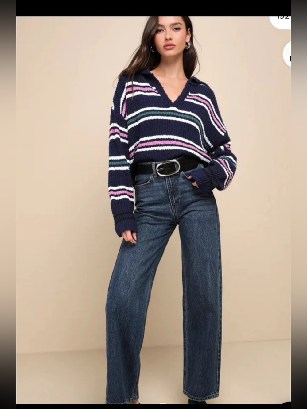 Free People Kennedy Striped Pullover Knit Sweater Navy Blue Pink Size Small - Picture 2 of 12